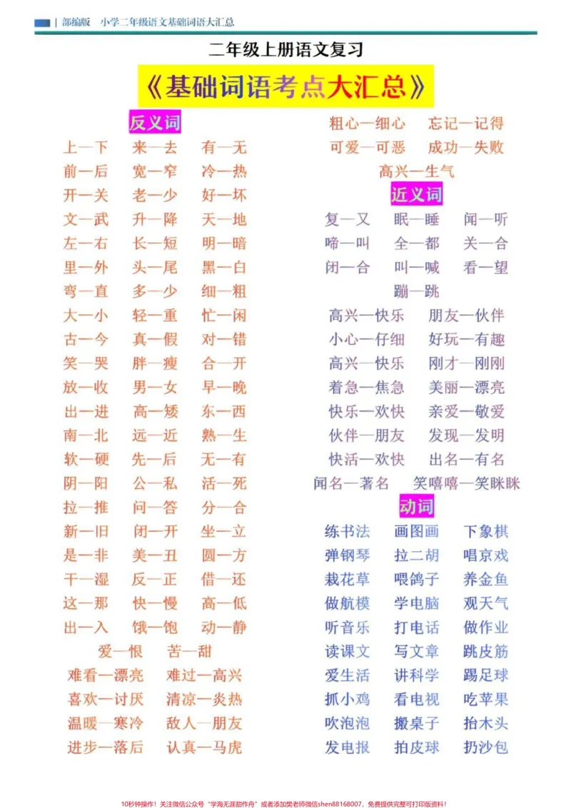 《二年级上册语文期末复习必考基础词语积累汇总#家长收藏孩子受益#学习#小学知识点归纳》第1页预览