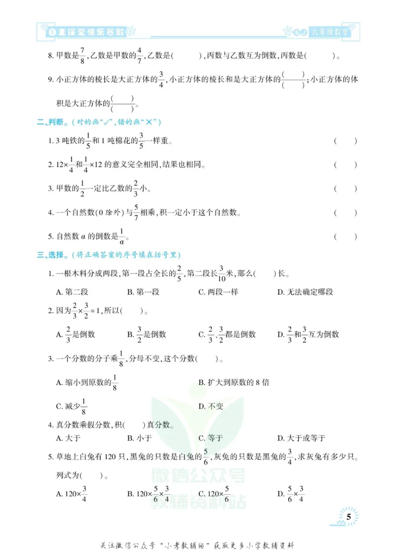 《快乐寒假自主课堂六年级数学苏教版_07.小学语文、英语、数学专区_小学寒假教辅汇总_1~6年级快乐寒假·自主课堂》第10页预览