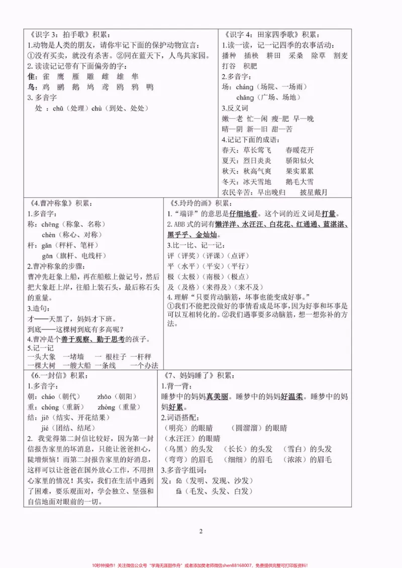 《二年级语文上册知识点课课贴。二年级语文上册知识点课课贴#二年级语文#二年级上册语文#课课贴#学习资料分享#关注我持续更新小学知识_二年级一线老师整理版资源（全网独家）》第3页预览