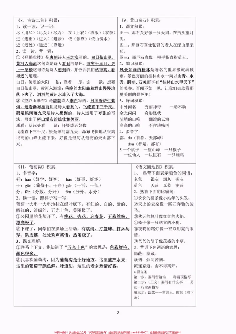 《二年级语文上册知识点课课贴。二年级语文上册知识点课课贴#二年级语文#二年级上册语文#课课贴#学习资料分享#关注我持续更新小学知识_二年级一线老师整理版资源（全网独家）》第4页预览
