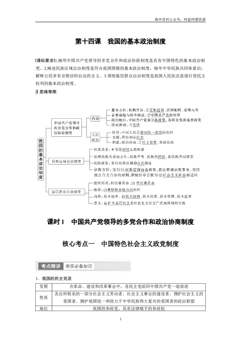 《2024年高考政治一轮复习（部编版）必修3　第14课　课时1　中国领导的多党合作和政治协商制度_初高中资料库_高中资料库（转存避免链接过期失效）_高中政治》第1页预览