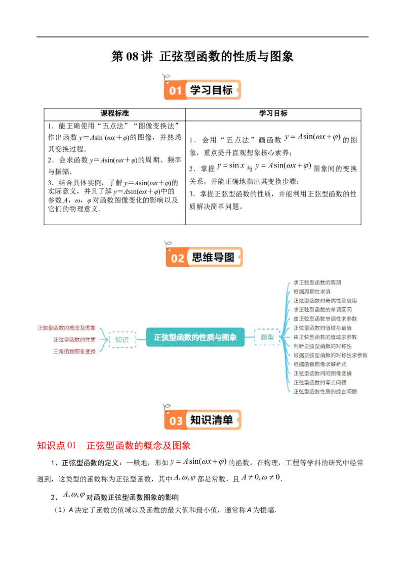 《第08讲正弦型函数的性质与图象（解析版）_2027高中必刷题_必刷题2027_2027高一高二必刷题_数学_YZ-133-高中数学同步精讲B版高一二三基础+培优讲义+专题练习word版电子_第七章三角函数》第1页预览