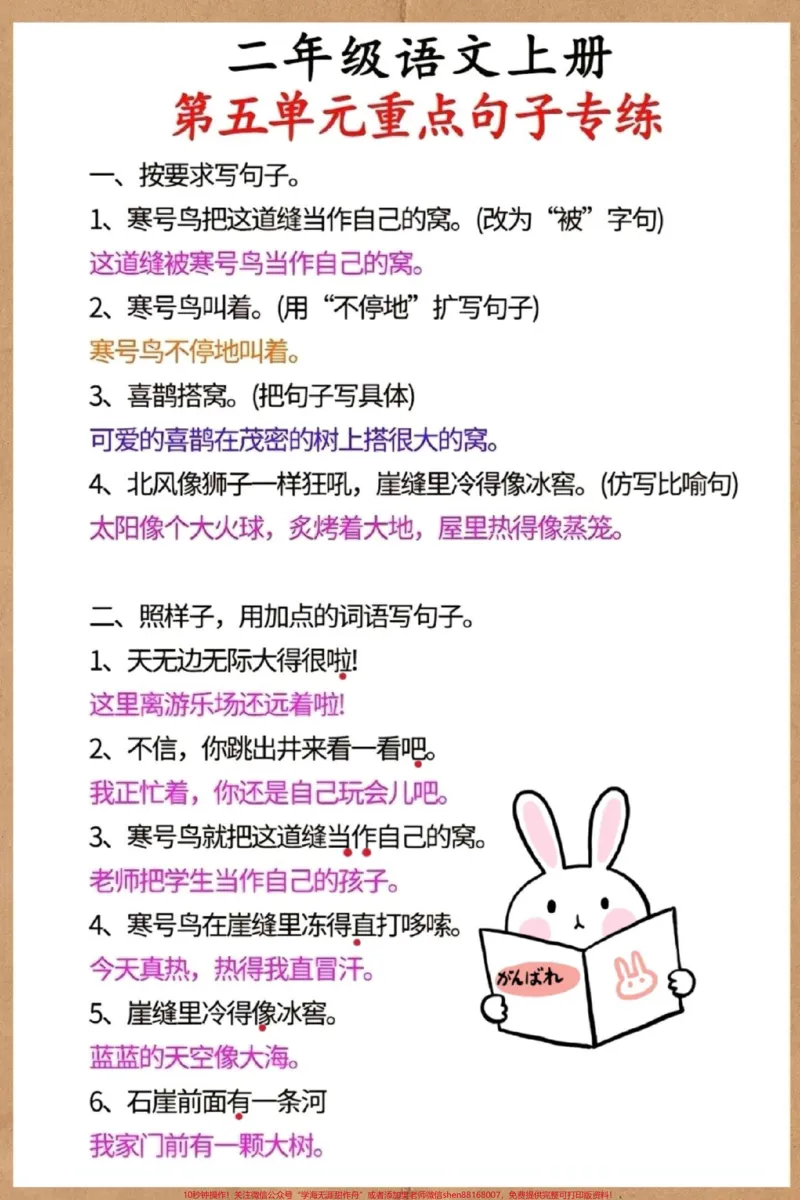 《二年级上册第五单元重点句子仿写。#二年级上册语文#二年级#语文#句子仿写#仿写句子》第2页预览