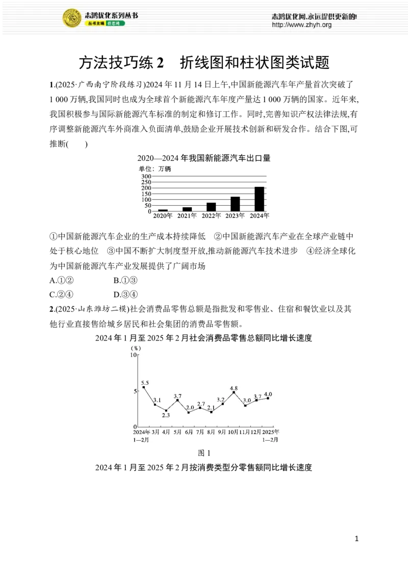 《方法技巧练2　折线图和柱状图类试题_2026版高中《二三轮复习+冲刺复习》_高考总复习优化设计二轮用书政治课后习题Word_课后习题Word_热考题型练》第1页预览