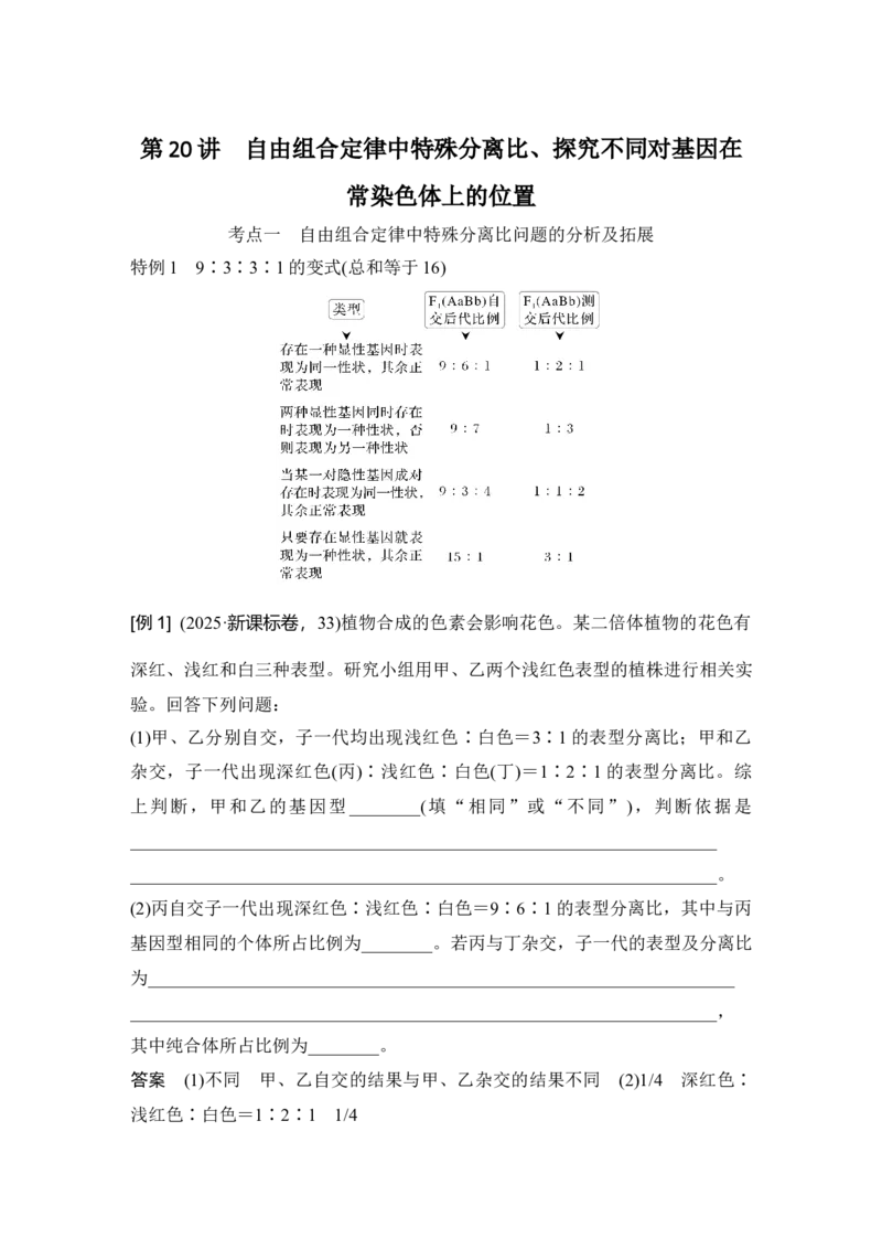 《第20讲自由组合定律中特殊分离比、探究不同对基因在常染色体上的位置_高考一二三轮复习_生物_2027年高考生物一轮_12027年高考生物一轮复习讲义（考点详解）》第1页预览