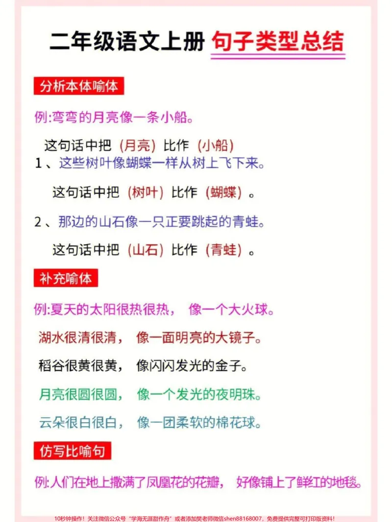 《二年级语文必考句子汇总#知识点总结#小学知识点归纳#学习#二年级仿写句子_最新小学1-9年级各科+幼升小+综合类学习资源汇总包_二年级一线老师整理版资源（全网独家）》第1页预览