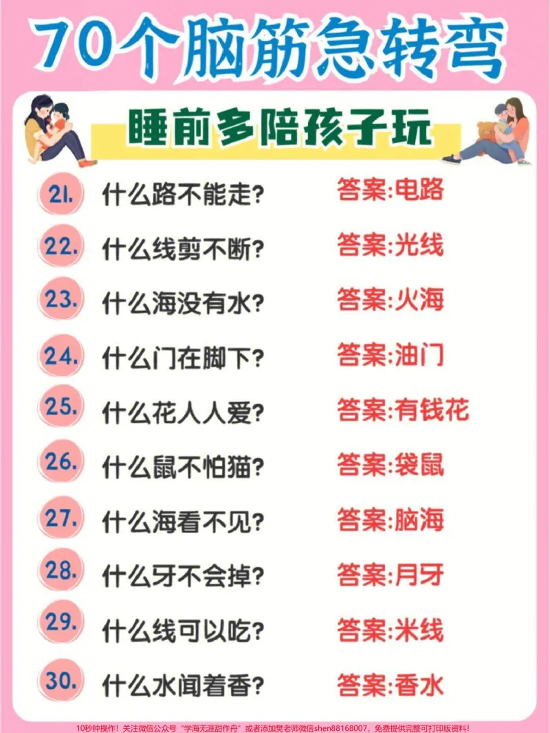 《70个脑筋急转弯,睡前多陪孩子们玩一玩,越玩越聪明#家长收藏孩子受益#每天学习一点点#教育#学习#脑筋急转弯_最新小学1-9年级各科+幼升小+综合类学习资源汇总包》第3页预览
