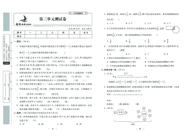 《金考100学用·数学·苏教6年级下_6年级下册同步教辅_6下-数学_六下数学苏教版试卷》第6页预览