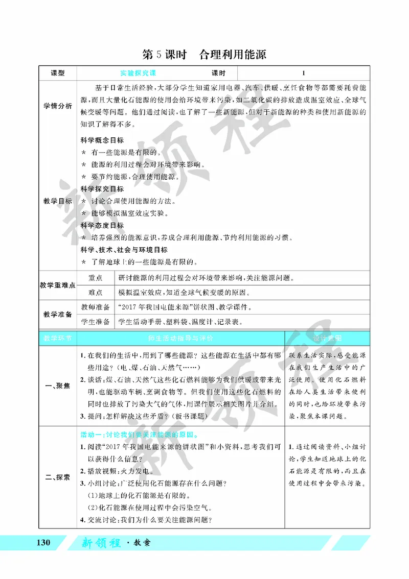 《教案—第5课时合理利用能源_26春小学语数英道科各版本《课件+教案》_26春教科版科学《课件+教案》1-6年级下册_五下_第三单元环境与我们_第5课时合理利用能源》第1页预览