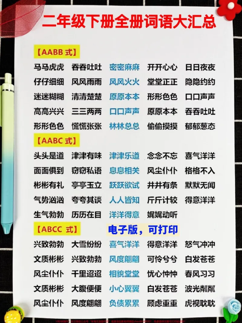 《二年级语文下册的考试必考《重点词语积累》共计16页,内容囊括了二年级所有的重点词语,考试出题率非常高。为了帮助孩子更好地备考,家长可以打印出这份资料,让孩子进行练习。#二年级语文下册 #二年级#必考考点#知识点总结#二年级语文》第2页预览