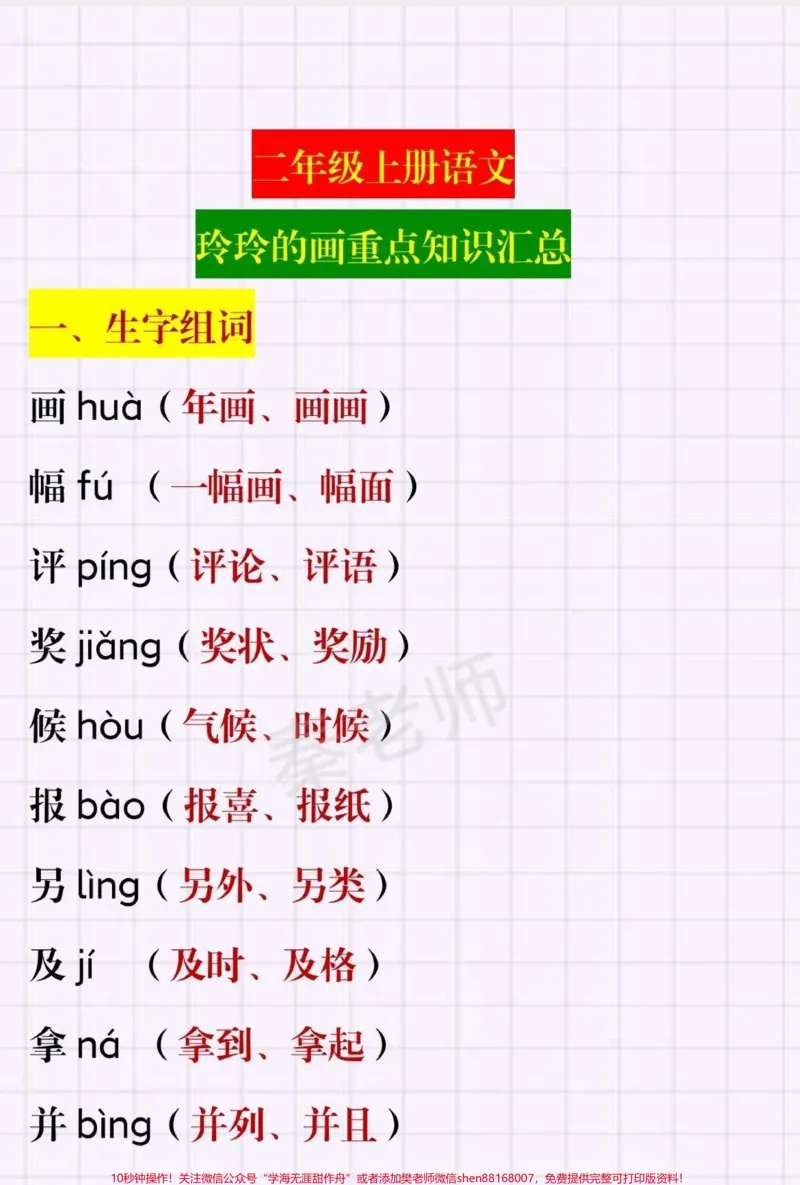 《二年级上册玲玲的画重点知识汇总。#二年级上册语文#必考考点#知识推荐官#期中期末必考叠词近反义词生字组词中心思想多音字@qunju888.com小助手@qunju888.com创作者中心@qunju888.com热点宝》第3页预览