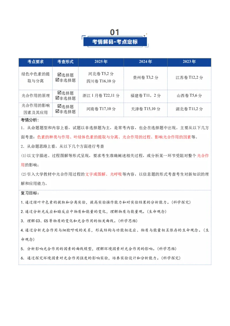《第10讲光合作用（复习讲义）（全国通用）（教师版）_高考一二三轮复习_生物_2026年高考生物一轮_2026年高考生物一轮复习讲义+练习+课件（新教材新高考）-G55_2026版》第2页预览