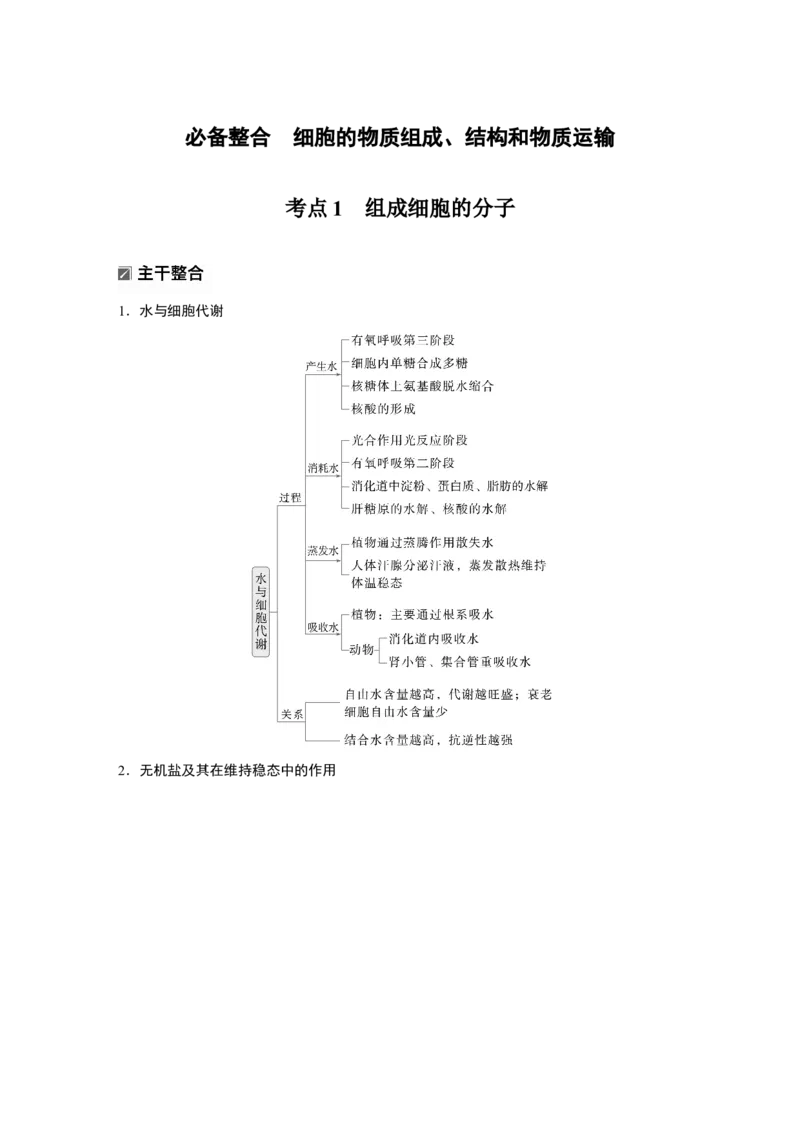 《第一部分 专题一 必备整合 细胞的物质组成、结构和物质运输(1)_2026版高中《二三轮复习+冲刺复习》_教师用书Word版文档_第一部分 专题复习》第2页预览