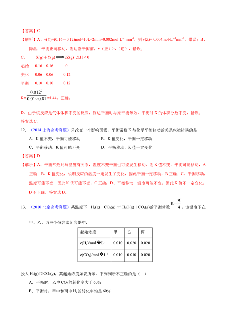 《专题41化学平衡常数及计算（教师版）_初高中资料库_高中资料库（转存避免链接过期失效）_高中化学》第10页预览