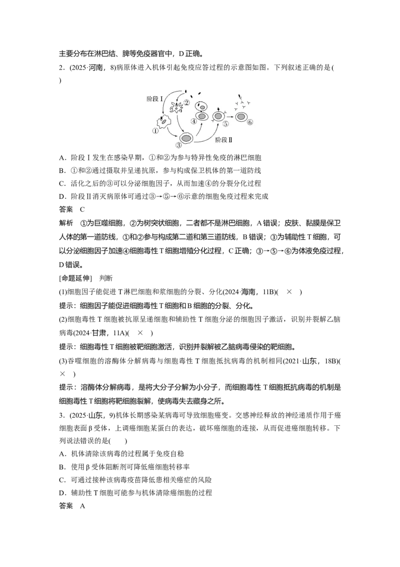 《第一部分　专题六　必备整合3　免疫调节(1)_2026版高中《二三轮复习+冲刺复习》_教师用书Word版文档_第一部分　专题复习》第3页预览