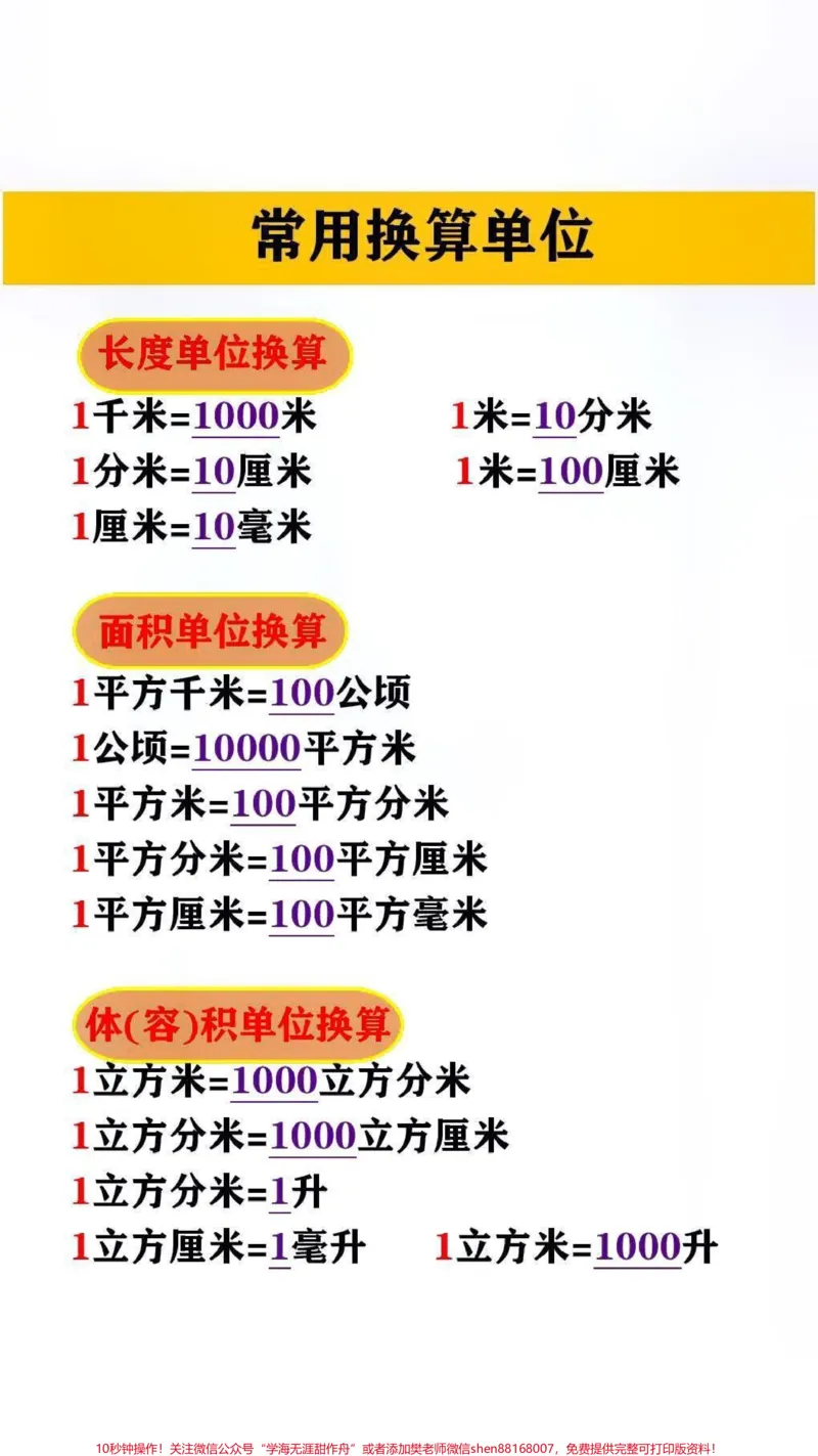 《数学常用计算公式#小学数学_最新小学1-9年级各科+幼升小+综合类学习资源汇总包_价值20万元!最新小学1-9年级各科+幼升小+综合类学习资源汇总包_综合类一线老师整理版资源(全网独家)》第1页预览