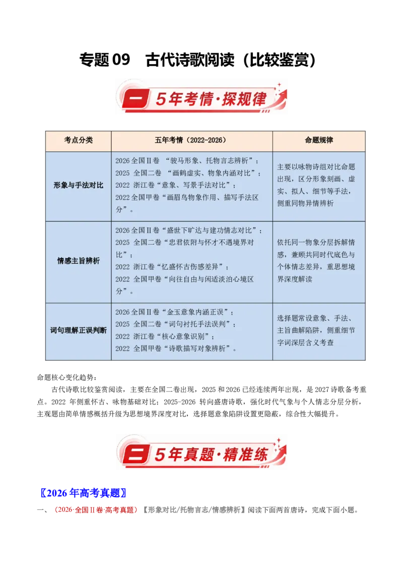 《专题09古代诗歌阅读（比较阅读）（5年汇编）（全国通用）（教师版）_高考一二三轮复习_语文_2027年高考语文专项复习_五年（2022-2026）高考语文真题分类汇编（全国通用）-C438》第1页预览