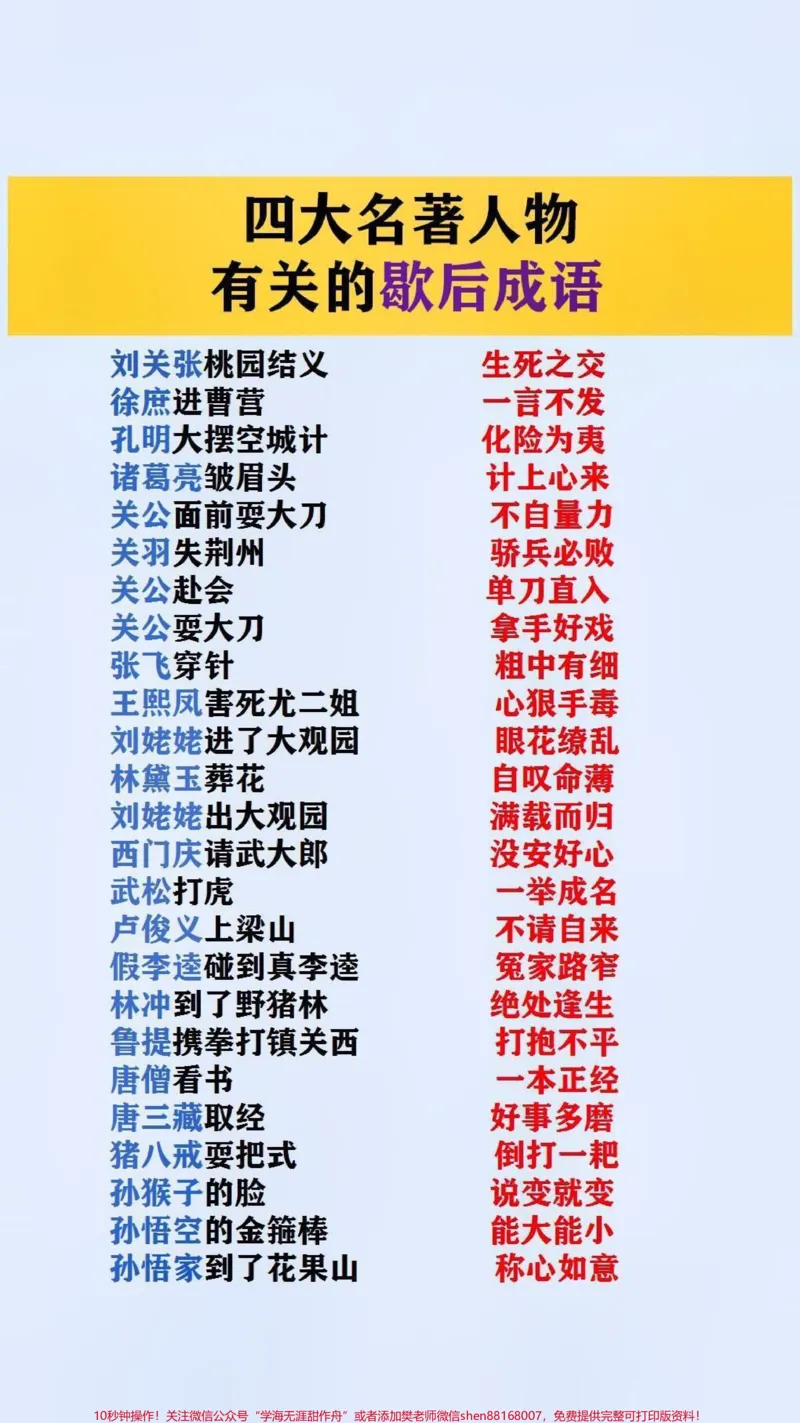 《四大名著人物有关的歇后成语#歇后语_最新小学1-9年级各科+幼升小+综合类学习资源汇总包_价值20万元！最新小学1-9年级各科+幼升小+综合类学习资源汇总包》第1页预览