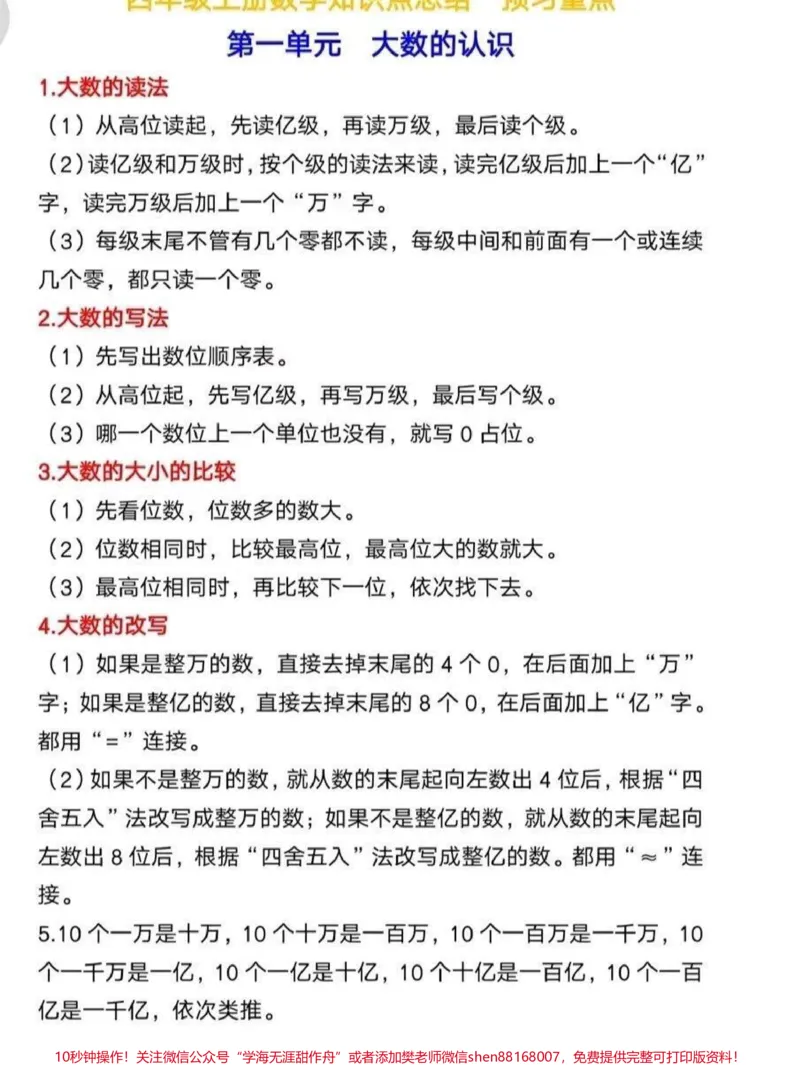 《四年级上册数学知识点总结。#四年级数学#四年级数学知识点#知识点总结_最新小学1-9年级各科+幼升小+综合类学习资源汇总包_四年级一线老师整理版资源(全网独家)》第1页预览
