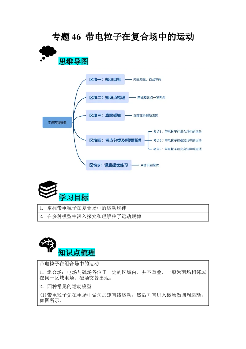 《专题46带电粒子在复合场中的运动(学生版)_高考一二三轮复习_物理_2026年_42026届高考物理一轮复习专题讲义(1)》第1页预览