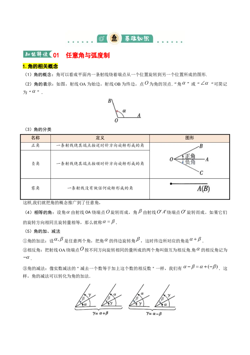 《专题01三角函数的概念与三角恒等变换（教师版）_高考一二三轮复习_数学_2026年_2026年高考数学一轮复习讲义+练习+课件（新教材新高考）-G55_2026版_第四章三角函数与解三角形》第4页预览