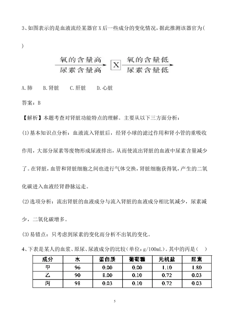《5人体内废物的排出同步练习含答案_初中全科知识点总结和试卷_赠送习题试卷_初中3年学习辅助资料_1、初中学习资料_4-6、生物_4-6-2、初一生物下册_同步练习（89份）_4.5人体内废物的排出》第5页预览