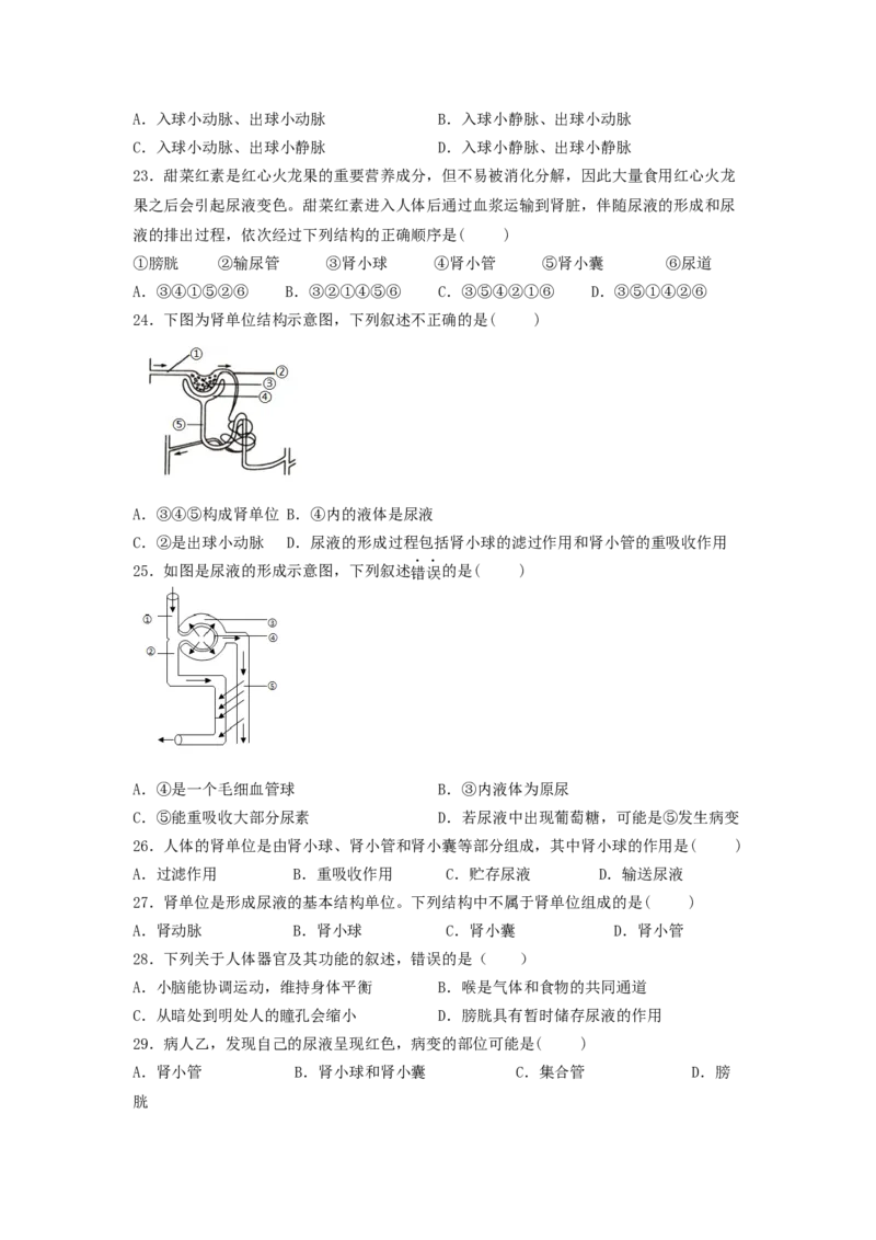 《4.5人体内废物的排出-练学堂2021-2022学年七年级生物下学期同步习题精练（人教版）（原卷版）_初中全科知识点总结和试卷_赠送习题试卷_初中3年学习辅助资料_1、初中学习资料》第4页预览