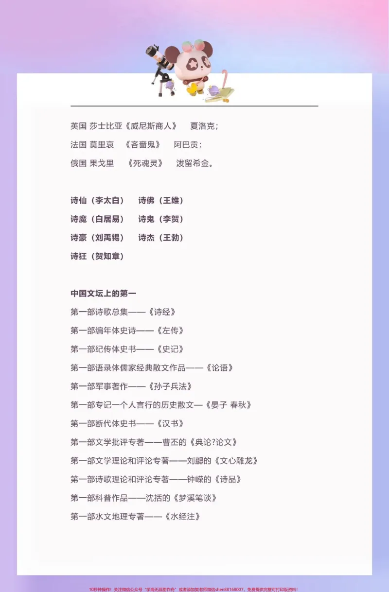 《小学文学知识点汇总。小学文学知识点汇总#文学知识#小学文学常识#文学#学习资料分享#关注我持续更新小学知识_最新小学1-9年级各科+幼升小+综合类学习资源汇总包》第2页预览