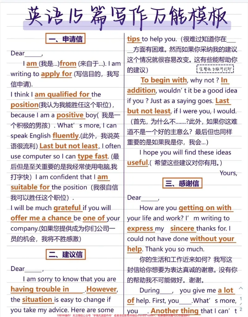 《英语的万能写作模板,可以收藏下载啊#英语写作#英语_最新小学1-9年级各科+幼升小+综合类学习资源汇总包_价值20万元!最新小学1-9年级各科+幼升小+综合类学习资源汇总包》第1页预览
