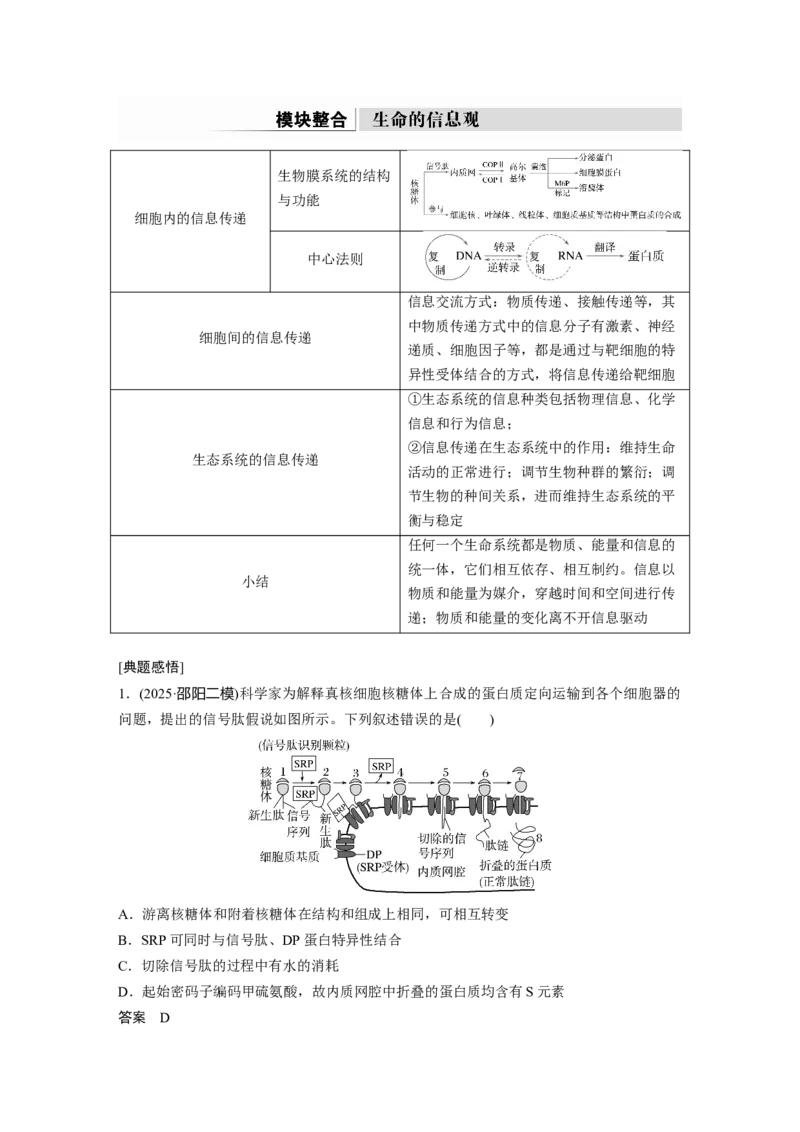 《第一部分　专题五　模块整合　生命的信息观(1)_2026版高中《二三轮复习+冲刺复习》_教师用书Word版文档_第一部分　专题复习》第1页预览