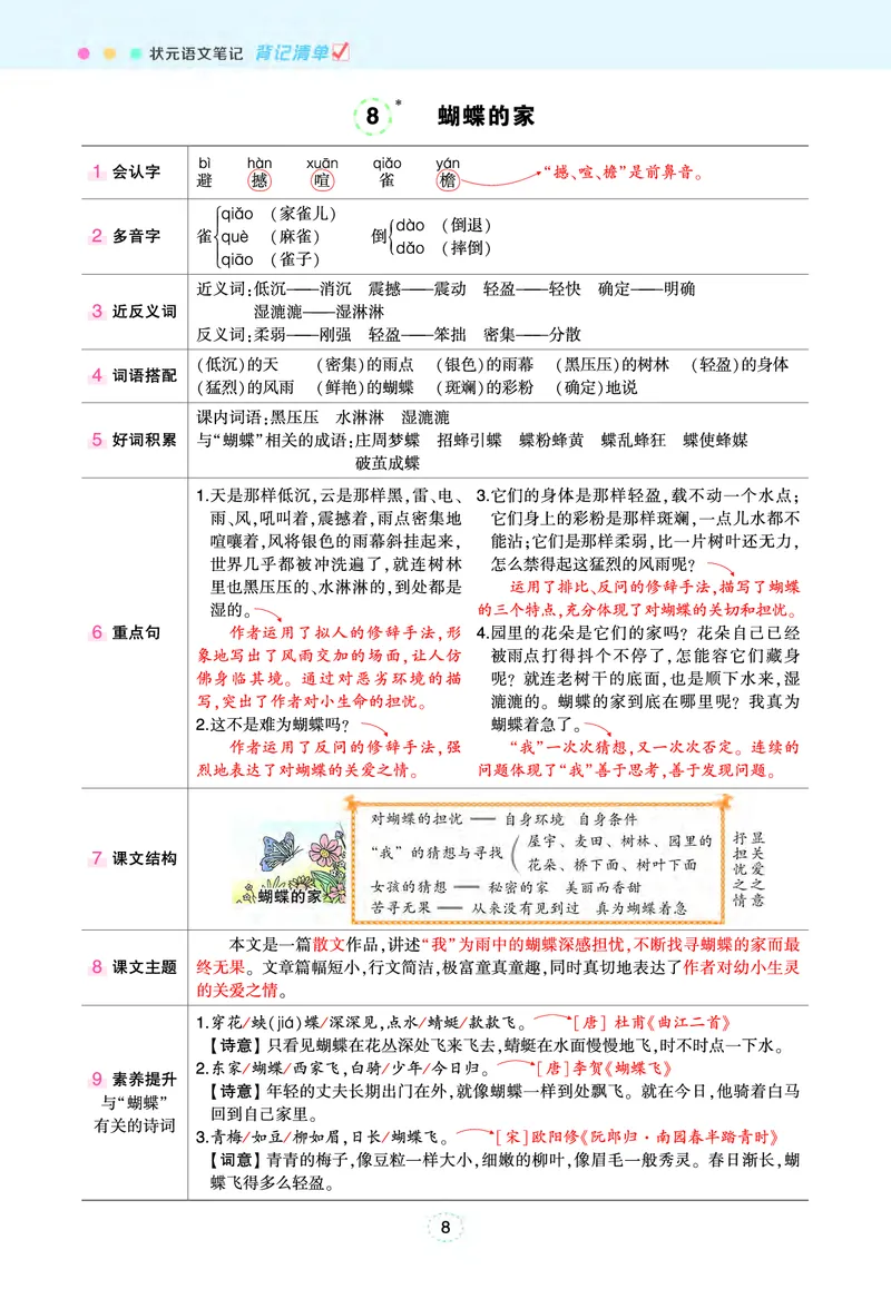 《❤四年级状元语文笔记（背记清单）_4年级上册同步教辅_4上-语文_四上语文重点必背》第8页预览