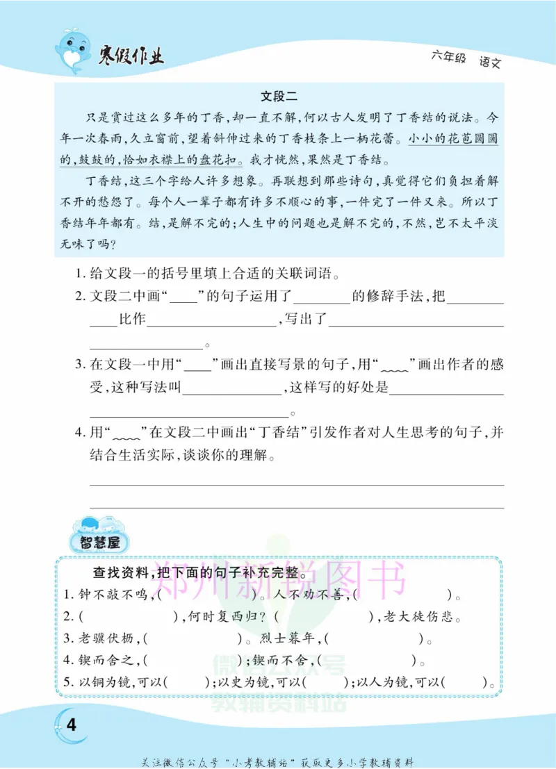 《豫新锐·寒假作业六年级语文部编版_07.小学语文、英语、数学专区_小学寒假教辅汇总_1~6年级豫新锐·寒假作业》第6页预览