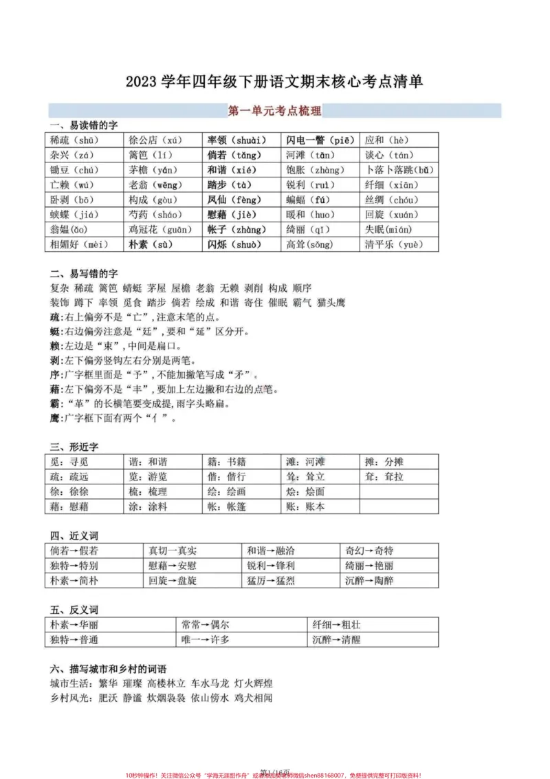 《四年级下册语文期末复习1-8单元考点清单。1-8单元复习清单#四年级下册语文#四年级下册语文重点考点复习#四年级下册语文期末复习#四年级语文下册#四年级下册语文期末复习攻略-副本》第1页预览