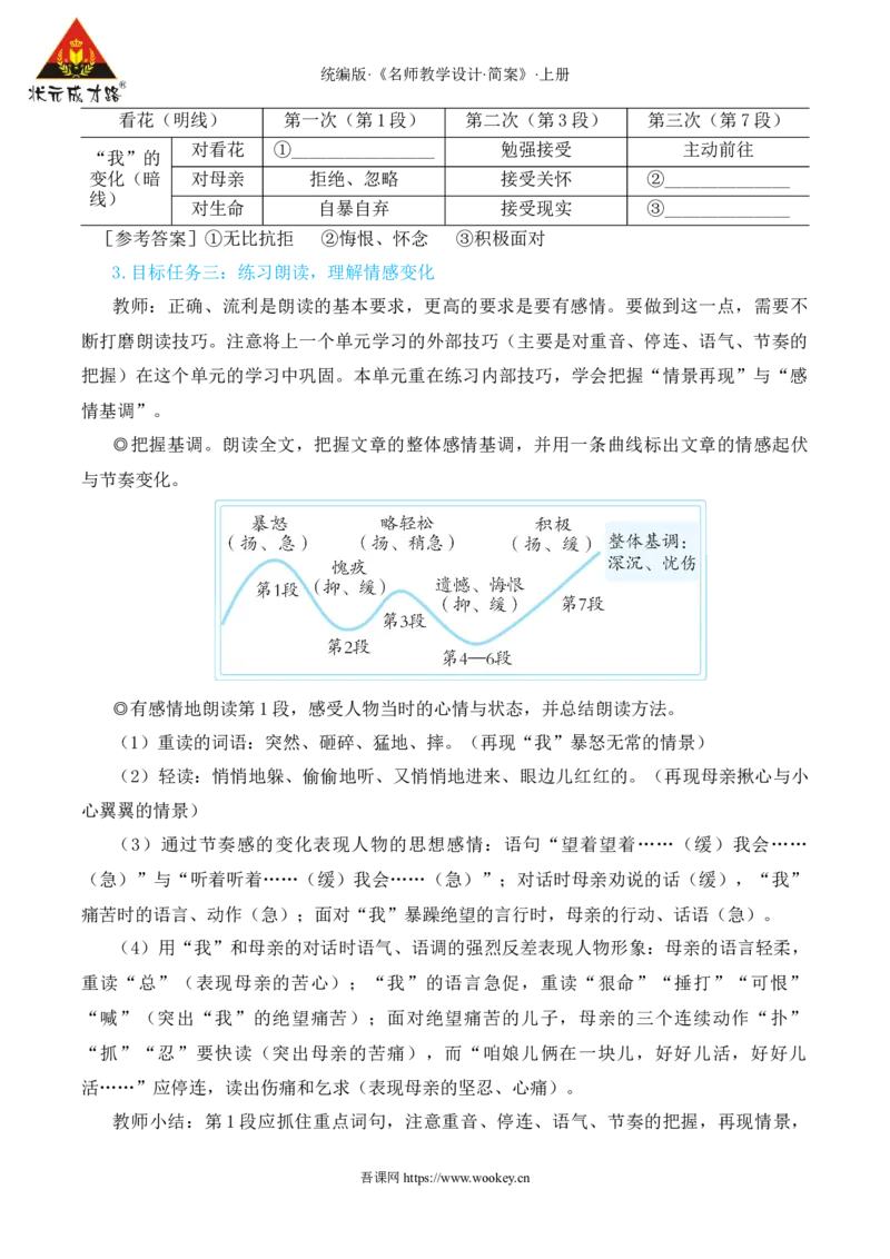 《5秋天的怀念（名师教学设计·简案）_初中全科知识点总结和试卷_赠送习题试卷_初中3年学习辅助资料_1、初中学习资料_2024秋改版_人教七上语文新版课件_10.简洁教案_2.第二单元》第3页预览