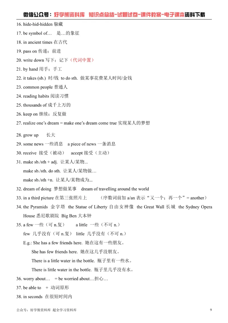 《冀教版八年级下册英语知识点总结_初高中资料库_初中资料库（转存避免链接过期失效）_初中英语》第9页预览