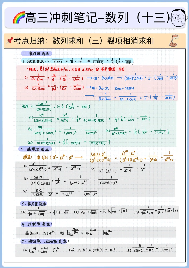 《高三冲刺笔记-数列11～15（空白版）_2026版高中《二三轮复习+冲刺复习》_高考数学冲刺笔记猫老师猫老师2026版高考数学冲刺笔记+猫老师2026年高考数学考点一遍过全套(完整版)》第7页预览