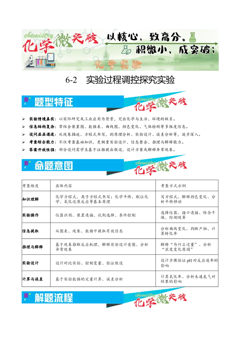 《6-2实验过程调控探究实验（学生版）_高考一二三轮复习_化学_2026年-化学高考专项复习_22026年高考化学培优微突破讲义（全国通用）》第1页预览