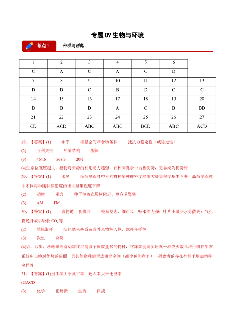 《专题09生物与环境（4大考点）（答案版）(1)_高考一二三轮复习_生物_2027年高考生物专项_2026年高考生物二模试题分类汇编（黑吉辽蒙专用）-G295_2026版》第1页预览