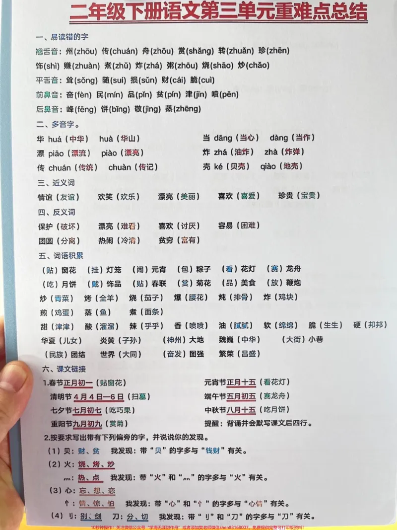 《这是二年级语文下学期期末复习的重难点总结。,包括1-8单元的重点考点汇总,内容十分齐全。只要好好吃透这8页纸,期末考试就像抄答案一样轻松愉快❤#二年级语文下册#必考考点#期末复习#知识点总结》第3页预览