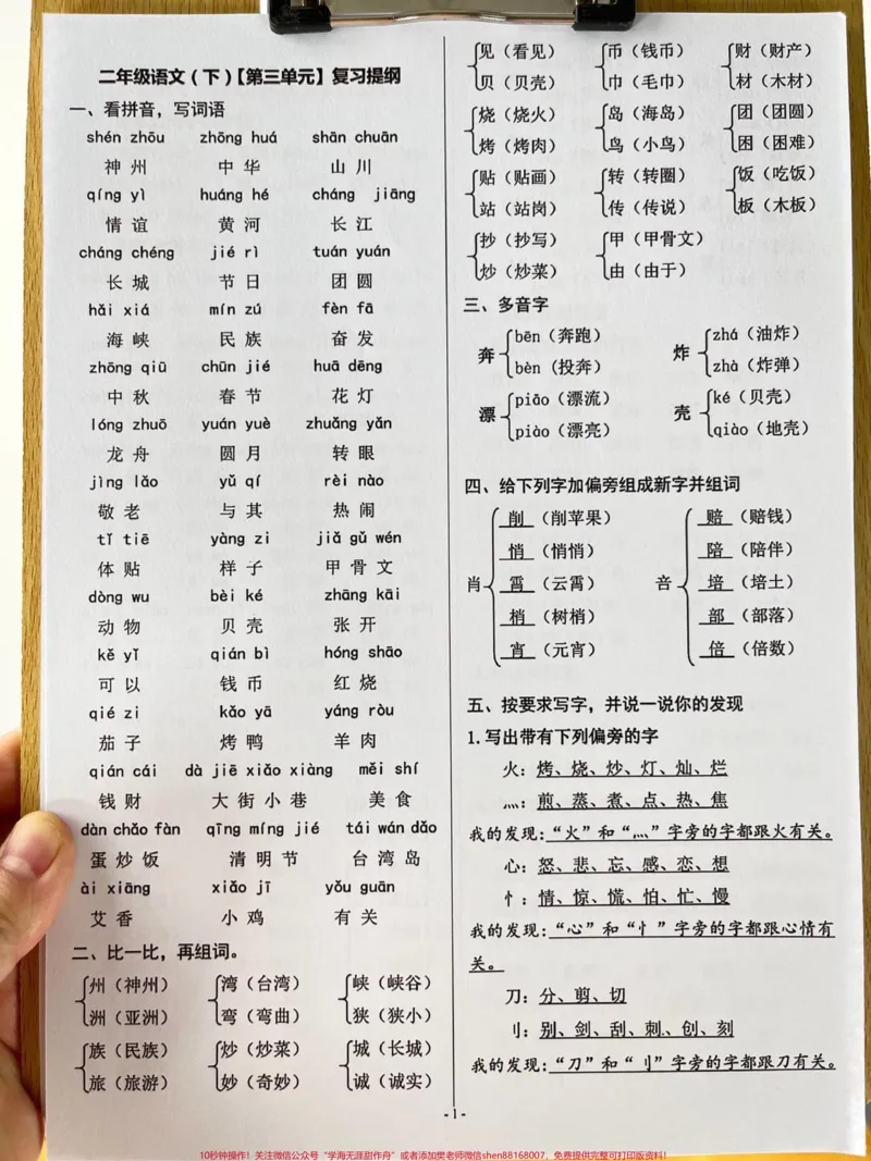 《以下是二年级语文下册复习提纲，包括了每个。单元的重点和难点。这份资料是由老师精心整理的，家长可以打印出来给孩子进行复习。这份提纲将会对二年级语文下册的期末考试有很大的帮助。#二年级语文下册#二年级语文下册复习#二年级期末考试》第3页预览