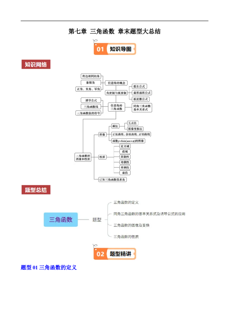 《第七章三角函数章末题型大总结（解析版）_2027高中必刷题_必刷题2027_2027高一高二必刷题_数学_YZ-133-高中数学同步精讲B版高一二三基础+培优讲义+专题练习word版电子_第七章三角函数》第1页预览