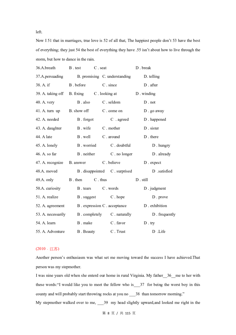 《专题16记叙文类完形填空（学生版）2010-2019年近10年高考英语真题分项版汇编_初高中资料库_高中资料库（转存避免链接过期失效）_高中英语》第8页预览