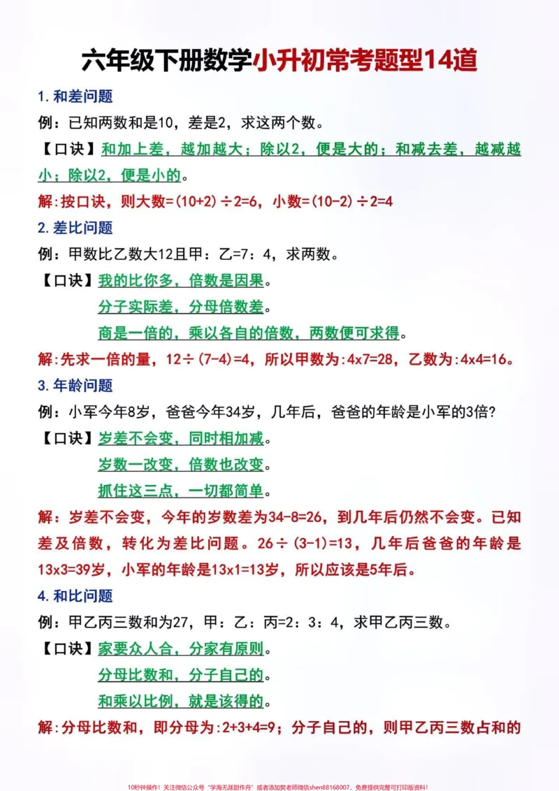 《六年级数学下册必考题。#图文伙伴计划六年级数学下册必考题,出题量大,也是重难点,马上给孩子打印出来练一练吧#六年级数学#应用题#必考考点#六年级下册数学》第2页预览