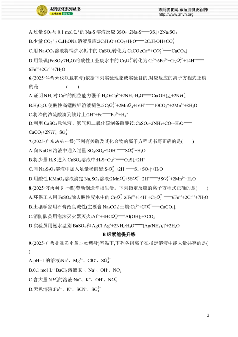 《选择题突破3突破点1　离子共存与离子方程式的正误判断_2026版高中《二三轮复习+冲刺复习》_高考总复习优化设计二轮用书化学课后习题Word_课后习题_大单元突破练》第2页预览