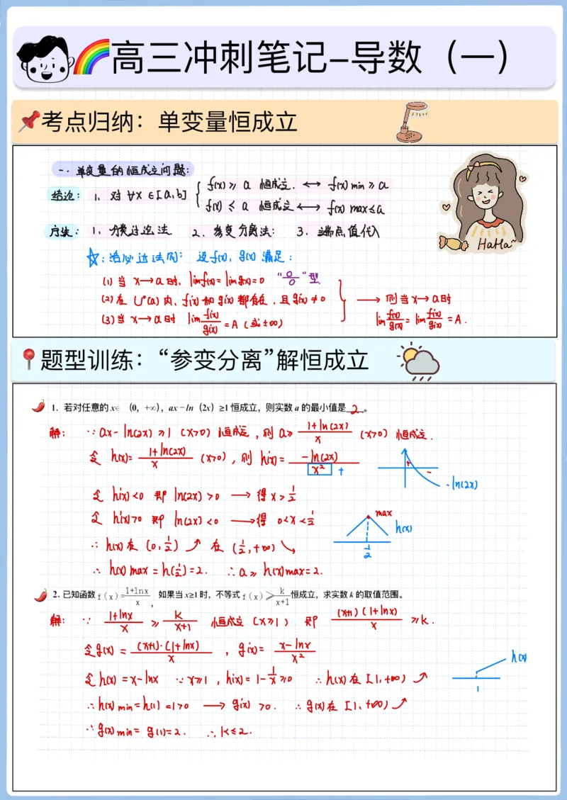《高三冲刺笔记-导数01-单变量恒成立_2026版高中《二三轮复习+冲刺复习》_高考数学冲刺笔记猫老师猫老师2026版高考数学冲刺笔记+猫老师2026年高考数学考点一遍过全套(完整版)》第1页预览