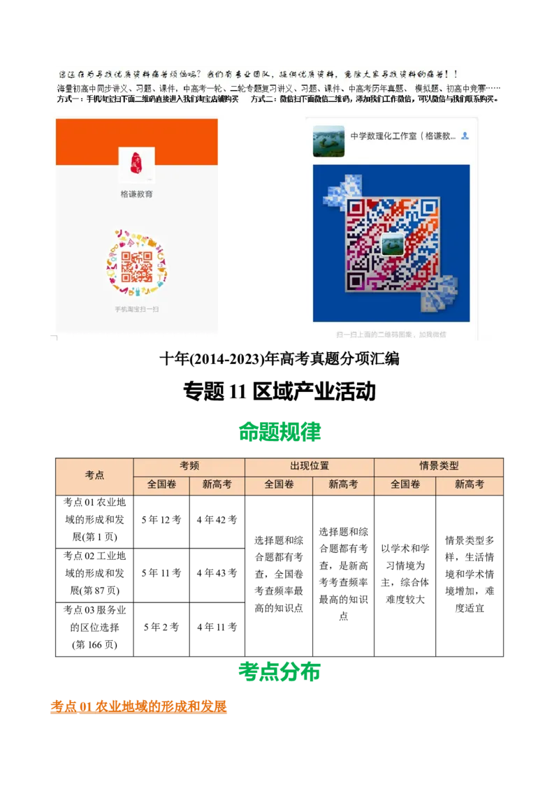 《专题11区域产业活动-十年（2014-2023）高考地理真题分专题训练（教师版）(1)_初高中资料库_高中资料库（转存避免链接过期失效）_高中地理》第1页预览