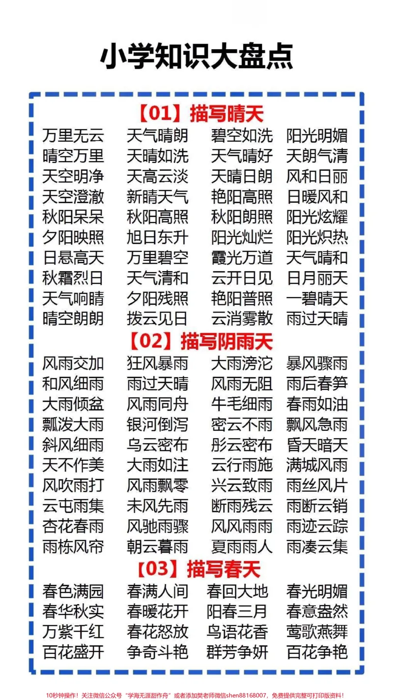 《小学知识大盘点#小学语文#家长收藏孩子受益#词语积累_最新小学1-9年级各科+幼升小+综合类学习资源汇总包_价值20万元!最新小学1-9年级各科+幼升小+综合类学习资源汇总包》第1页预览