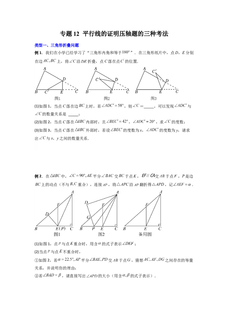 《专题12平行线的证明压轴题的三种考法（原卷版）（北师大版）_初中全科知识点总结和试卷_赠送习题试卷_初中3年学习辅助资料_1、初中学习资料_24秋试卷_初中数学《常考压轴题攻略》》第1页预览
