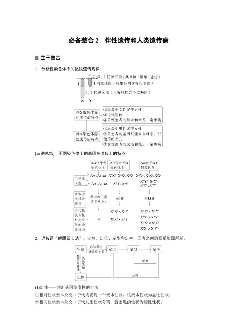 《第一部分　专题四　必备整合2　伴性遗传和人类遗传病(1)_2026版高中《二三轮复习+冲刺复习》_教师用书Word版文档_第一部分　专题复习》第1页预览