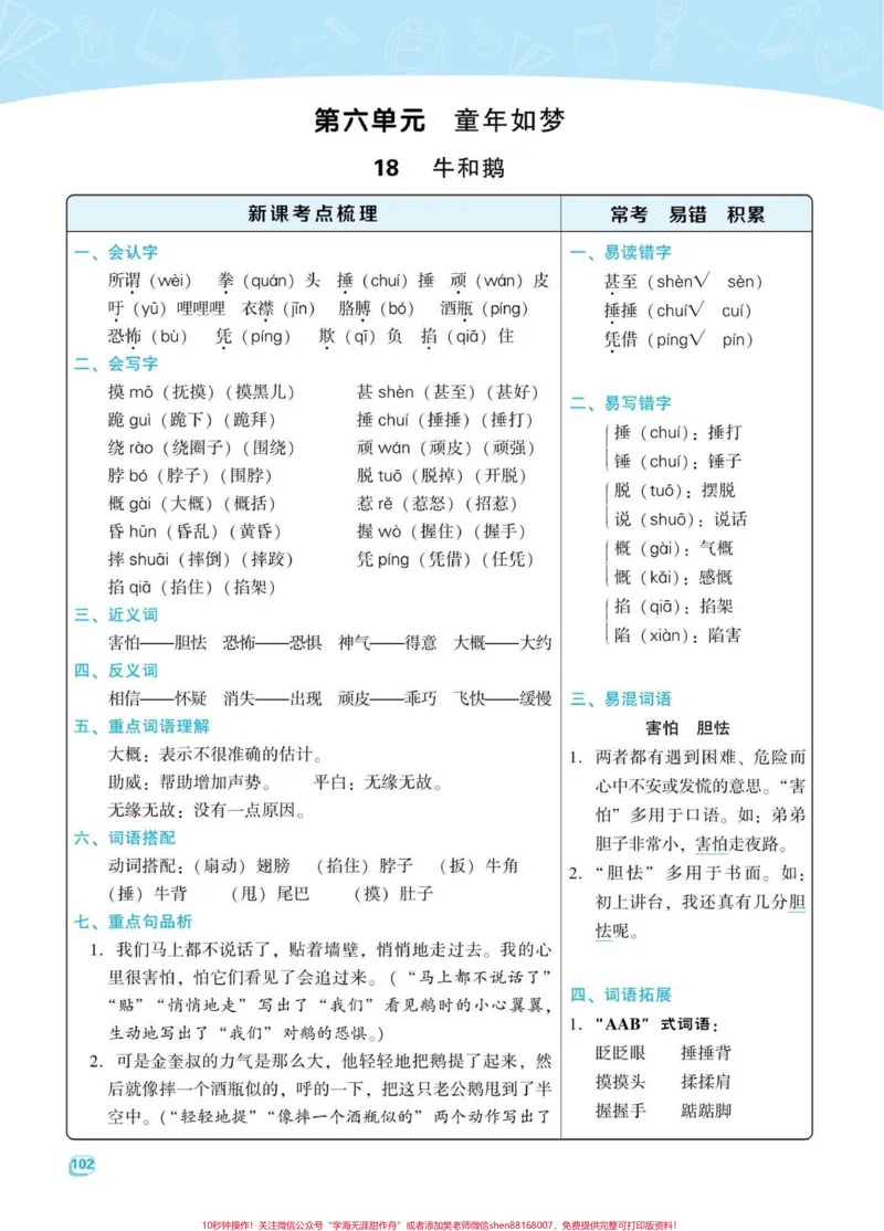 《四年级语文上册第五第六单元课文知识梳理。语文四年级上册第五第六单元课文梳理。(共41页)家长给孩子打印出来学习吧!完整版41页有电子版可打印#小学四年级#小学语文怎么学#四年级语文上册#知识点总结#语文考点-副本》第4页预览